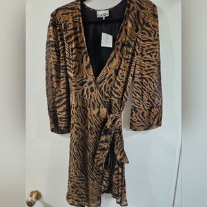 GANNI Tiger Print Wrap Dress
